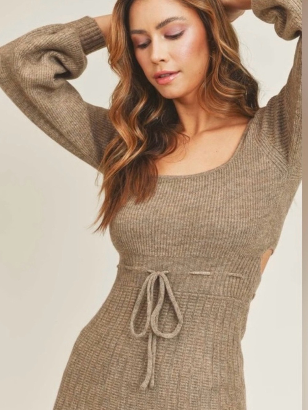 NWT MABLE Brown Boho knit sweater dress with cut out at lower back.Size L.